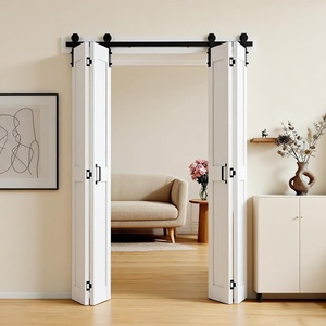VEVOR Bifold Barn Door, 36″ x 84″, Frosted Glass Barn Door with Header Board and Hardware Kit Included, Space-Saving Design, Pre-Assembled Panels, Waterproof & Quiet, White(White)