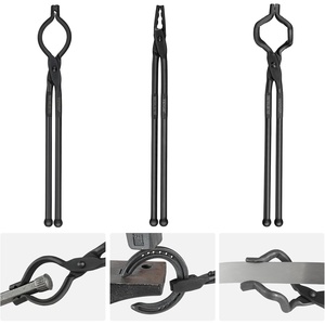 VEVOR Blacksmith Tongs, 4 PCS: V-Bit Bolt, Wolf Jaw, Z V-Bit & Gripping – A3 Carbon Steel, 18′ for Blacksmiths & Bladesmiths(Black)