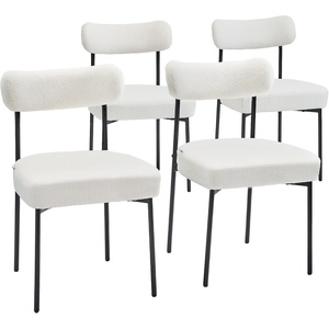 VEVOR Boucle Dining Chairs Set of 2, Mid Century Modern Sherpa Accent Chairs, Upholstered Side Chair for Dining Room, Space-Saving White Kitchen Chair with Curved Backrest and Black Metal Legs(Set of 4)