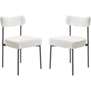 VEVOR Boucle Dining Chairs Set of 2, Mid Century Modern Sherpa Accent Chairs, Upholstered Side Chair for Dining Room, Space-Saving White Kitchen Chair with Curved Backrest and Black Metal Legs(Set of 2)