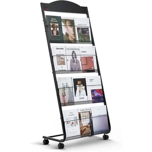 VEVOR Brochure Display Rack, 4-Tier Magazine Literature Display Stand with Wheels, Movable Floor Standing Magazine Rack, Heavy Duty Newspaper Catalog Holders for Shop Exhibitions Office Craft Fairs(4-Tier (25.4″ W))