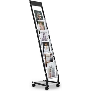 VEVOR Brochure Display Rack, 4-Tier Magazine Literature Display Stand with Wheels, Movable Floor Standing Magazine Rack, Heavy Duty Newspaper Catalog Holders for Shop Exhibitions Office Craft Fairs(6-Tier (12.8″ W))