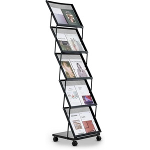 VEVOR Brochure Display Rack, Foldable 5 Pockets Magazine Literature Display Stand, Movable Floor Standing Magazine Rack with Wheels, Metal Newspaper Catalog Holders for Shop Exhibitions Office Show(5 Pockets)