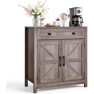 VEVOR Buffet Cabinet, Farmhouse Sideboard Cabinet with Drawer, 30″ Coffee Bar Cabinet with Adjustable Shelves & 2 Barn Door, Sideboard Buffet Station for Living Room, Entryway, Kitchen, Grey(Grey)
