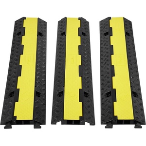 VEVOR Cable Protector Ramp, 22,000 lbs/axle Capacity, 2 Channel Heavy Duty Rubber Cord Hose Wire Cover, 1.3 x 1.2 in Channel, Traffic Speed Bump with Flip-Open Top Cover, for Indoor Outdoor, 1 Pack(2 Channel-3PCs)