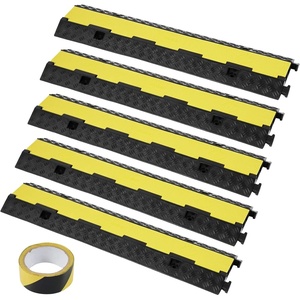 VEVOR Cable Protector Ramp, 22,000 lbs/axle Capacity, 2 Channel Heavy Duty Rubber Cord Hose Wire Cover, 1.3 x 1.2 in Channel, Traffic Speed Bump with Flip-Open Top Cover, for Indoor Outdoor, 1 Pack(2 Channel-5PCs)