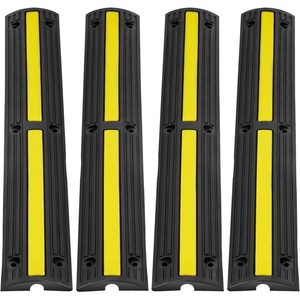 VEVOR Cable Protector Ramp, 22,000 lbs/axle Capacity, 2 Channel Heavy Duty Rubber Cord Hose Wire Cover, 4 x 3 in Channel, Traffic Speed Bump with Flip-Open Top Cover, for Indoor Outdoor Use, 1 Pack(1 Channel-4PCS)