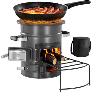 VEVOR Camping Rocket Stove, Wood Burning Portable Rocket Stove with Carrying Bag for Backpacking, SPCC Steel, Double Door, Burn Twigs, Sticks or Charcoals for Outdoor Cooking, Backyard, Camp Cooking