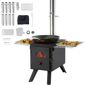 VEVOR Camping Wood Stove Stainless Steel Camping Tent Stove, Portable Wood Burning Stove with Chimney Pipes & Gloves, 1646in³Firebox Hot Tent Stove for Outdoor Cooking and Heating with 8 Pipes(Black)