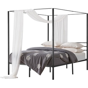 VEVOR Canopy Bed Frame King Size, Metal Canopy Bed with Four Posters Design, Heavy Duty Steel Slats Support, Underbed Storage Space, No Box Spring Needed, Easy Assembly, Black(Queen)
