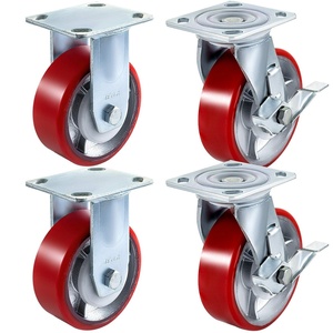 VEVOR Caster Wheels Set of 4, 6″ Heavy Duty Casters (2 Rigid and 2 Swivel Casters with Side Brake) Polyurethane Iron Core Plate 4000LBS Capacity