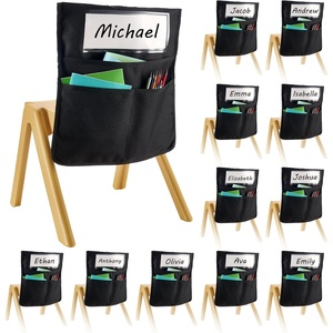 VEVOR Chair Pockets for Classroom, 12 Pack, 18 x 20 Inches Chairback Buddy Pocket with Name Tag, Back of Chair Organizer for Kids in Classroom, Kindergarten, School, and Home, Black(Black 12 Pack 17*19)