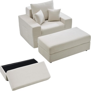 VEVOR Chaise Lounge Chair, 49″ Boneless Modular Chaise Lounge Indoor, Oversized Corduroy Reading Chair with Throw Pillows & Armrests, Deep Seat Sofa Couch Sleeper for Living Room, Bedroom, Beige(Beige)