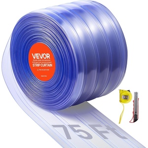 VEVOR Clear PVC Strip Curtain, 50 ft Length x 8 in Width, Ribbed Plastic Door Strip Bulk Roll, Walk in Freezer Cooler Curtain Strips for Doorways of Supermarket, Garage, Warehouse, Pet Animal House(75′ L x 8″ W)