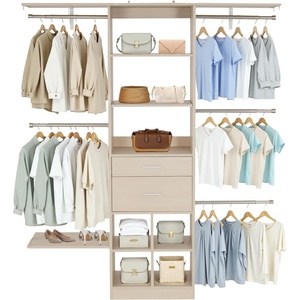 VEVOR Closet System with 2 Drawers, Adjustable Height Wooden Closet Organizers, Modern Walk-in Wardrobe Organization with 5 Retractable Clothes Hanger Rods, Freestanding Garment Rack Storage, Oak(Oak)