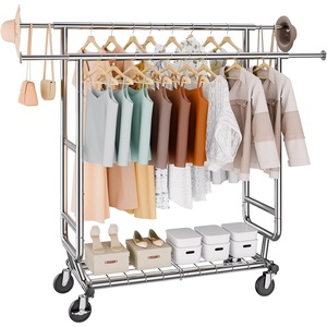 VEVOR Clothes Rack, Rolling Clothing Garment Rack, Extendable Carbon Steel Clothing Racks with Wheels for Bedroom, Laundry, Living Room(2Rod 21.5″D x 75.4″W x 73.5″H)