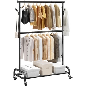 VEVOR Clothes Rack, Rolling Clothing Garment Rack with Adjustable Crossbar and Side Hooks, 150 lbs Load Capacity, Heavy Duty Carbon Steel Clothing Racks with Wheels for Bedroom, Laundry, Living Room