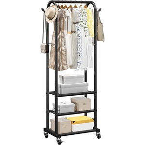 VEVOR Clothes Rack, Rolling Clothing Garment Rack with Hanging Rod and Side Hooks, 3 Storage Shelves, 99 lbs Load Capacity, Heavy Duty Carbon Steel Clothing Racks for Bedroom, Laundry, Living Room
