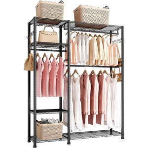 VEVOR Clothing Garment Rack, Heavy Duty Closet Wardrobe, Adjustable Tiers Clothes Racks with Steel Frame, for Bedroom, Clothing Store, Hallway(S2)