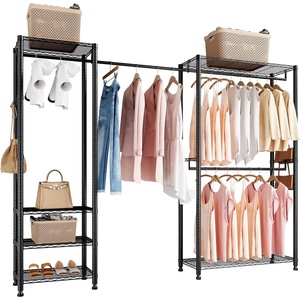 VEVOR Clothing Garment Rack, Heavy Duty Closet Wardrobe, Adjustable Tiers Clothes Racks with Steel Frame, for Bedroom, Clothing Store, Hallway(S3)