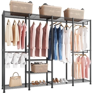 VEVOR Clothing Garment Rack, Heavy Duty Closet Wardrobe, Adjustable Tiers Clothes Racks with Steel Frame, for Bedroom, Clothing Store, Hallway(S4)
