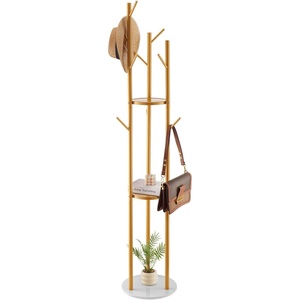 VEVOR Coat Rack Freestanding, Coats Tree Stand with Stable Marble Base & 6 Hooks, Free Standing Hall Coat Rack for Entryway, Bedroom, Office, Living Room, Modern Clothes Hanger for Coats, Hats, Bags(with Storage Board)
