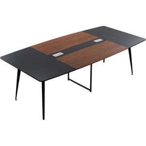 VEVOR Conference Table, 6 ft Oval Office Meeting Table for 6-8 Person, Modern Seminar Desk with Metal Legs, Large Meeting Desk for Office, Boardroom, Conference Room, Easy Assembly, Black & Brown(8 FT Boat Shaped)
