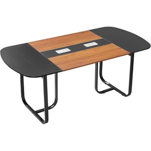 VEVOR Conference Table, 6 ft Oval Office Meeting Table for 6-8 Person, Modern Seminar Desk with Metal Legs, Large Meeting Desk for Office, Boardroom, Conference Room, Easy Assembly, Black & Brown(6 FT Oval)