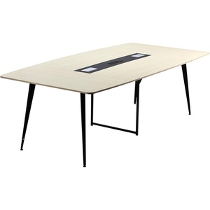 VEVOR Conference Table, 6 ft Oval Office Meeting Table for 6-8 Person, Modern Seminar Desk with Metal Legs, Large Meeting Desk for Office, Boardroom, Conference Room, Easy Assembly, Black & Brown(8 FT Boat Shaped+ Charge Station)