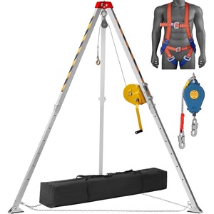 VEVOR Confined Space Tripod Kit, Heavy Duty Rescue Tripod Lifting Hoist 1200 lbs Winch, 4.1 ft Adjustable Legs, 98.5 ft Cable Portable Kit, 32.8 ft Fall Protection, 4.40-7.05 ft Working Height(1800lbs 98ft & Harness)