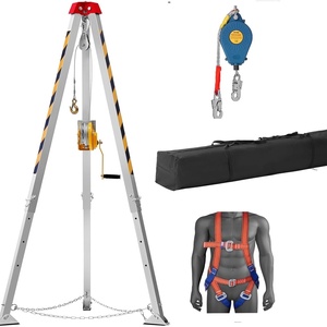 VEVOR Confined Space Tripod Kit, Heavy Duty Rescue Tripod Lifting Hoist 1200 lbs Winch, 4.1 ft Adjustable Legs, 98.5 ft Cable Portable Kit, 32.8 ft Fall Protection, 4.40-7.05 ft Working Height(1200lbs 98ft & Harness)