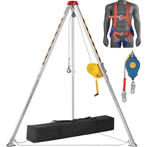 VEVOR Confined Space Tripod Kit, Heavy Duty Rescue Tripod Lifting Hoist 1200 lbs Winch, 4.1 ft Adjustable Legs, 98.5 ft Cable Portable Kit, 32.8 ft Fall Protection, 4.40-7.05 ft Working Height(2600lbs 98ft & Harness)