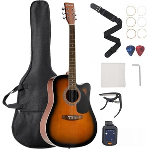 VEVOR Cutway Acoustic Guitar, 41 in, 6-String Black Solid Spruce Top Guitar, Beginner Bundle with Gig Bag, Tuner, Strap, Strings, Picks, Capo, Rosewood Fingerboard, for Adult Fingerstyle Solo Jazz(41″ Sunburst)