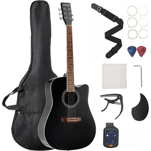 VEVOR Cutway Acoustic Guitar, 41 in, 6-String Black Solid Spruce Top Guitar, Beginner Bundle with Gig Bag, Tuner, Strap, Strings, Picks, Capo, Rosewood Fingerboard, for Adult Fingerstyle Solo Jazz(41″ Black)