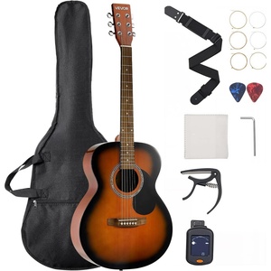 VEVOR Cutway Acoustic Guitar, 41 in, 6-String Black Solid Spruce Top Guitar, Beginner Bundle with Gig Bag, Tuner, Strap, Strings, Picks, Capo, Rosewood Fingerboard, for Adult Fingerstyle Solo Jazz(40″ Sunburst)