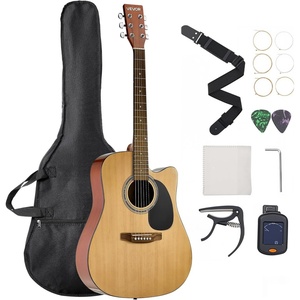 VEVOR Cutway Acoustic Guitar, 41 in, 6-String Black Solid Spruce Top Guitar, Beginner Bundle with Gig Bag, Tuner, Strap, Strings, Picks, Capo, Rosewood Fingerboard, for Adult Fingerstyle Solo Jazz(41″ Natural)