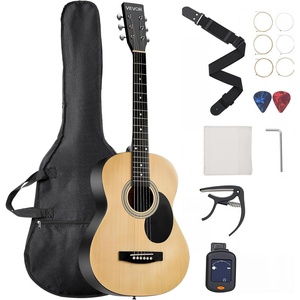 VEVOR Cutway Acoustic Guitar, 41 in, 6-String Black Solid Spruce Top Guitar, Beginner Bundle with Gig Bag, Tuner, Strap, Strings, Picks, Capo, Rosewood Fingerboard, for Adult Fingerstyle Solo Jazz(36″ Natural)