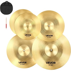 VEVOR Cymbal Pack, 7 Pieces Cymbals for Drum Set, Alloy Cymbals Drum Set Includes 14″ Hi-Hats, 16″ Crash, 18″ Crash, 20″ Ride, 10″ Splash, 16″ China, Drumsticks & Cymbal Bag(14″/16″/18″/20″-5PCs)