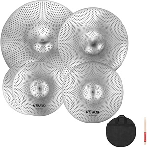 VEVOR Cymbal Pack, 7 Pieces Cymbals for Drum Set, Alloy Cymbals Drum Set Includes 14″ Hi-Hats, 16″ Crash, 18″ Crash, 20″ Ride, 10″ Splash, 16″ China, Drumsticks & Cymbal Bag(14″/16″/18″/20″-5PCs-Low Volume)