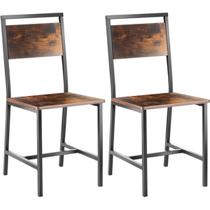 VEVOR Dining Chairs Set of 2, Wooden Chairs with Metal Frame and Backrest, Easy to Assemble Leather Side Chair, Modern Farmhouse Walnut Chair for Kitchen Living Room, Rustic Brown and Black(Set of 2)