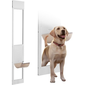VEVOR Dog Door for Sliding Glass Door, 75 7/8″-80 11/16″ Adjustable Height Doggy Door for Sliding Doors, Aluminum Frame Tempered Glass Pet Door with Hinge Structure Flap and Lock (X-Large)(White)