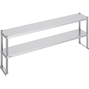 VEVOR Double Shelf Stainless Steel Two Tier Shelf 30.5 x 122 x 60 cm Height Adjustable Height Prep and Work Table Accessory for Kitchen Restaurant Workshop(12 x 72 x 24 inch)