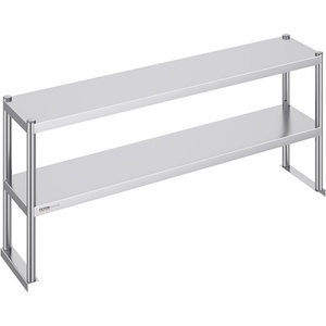 VEVOR Double Shelf Stainless Steel Two Tier Shelf 30.5 x 122 x 60 cm Height Adjustable Height Prep and Work Table Accessory for Kitchen Restaurant Workshop(12 x 60 x 24 inch)