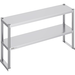 VEVOR Double Shelf Stainless Steel Two Tier Shelf 30.5 x 122 x 60 cm Height Adjustable Height Prep and Work Table Accessory for Kitchen Restaurant Workshop(12 x 48 x 24 inch)