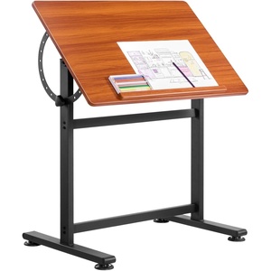 VEVOR Drafting Table, Adjustable 0°–90° Tilt Drawing Desk, Portable Artist Table with Black H-Frame and Brown Desktop, Wooden Painting Desk Craft Workstation for Reading, Writing, Crafting, Meeting