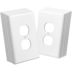 VEVOR Duplex Outlet Covers, 10 Pack 1-Gang Standard Size Wall Plates, Unbreakable and Impact-Resistant Polycarbonate Thermoplastic, Dual Receptacle Faceplate, for Light Receptacle Outlet Switch,White(Duplex)