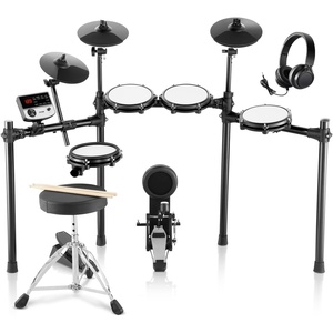 VEVOR Electric Drum Set, 32 Drum Kits & 480 Sounds Electronic Drum Kit, USB MIDI Supported 8 in Quiet Mesh Snare Electric Drum Set with 10 in Cymbals Drum Sticks & Headphone, for Beginners & Adults(8in 5-Drums+Stool)
