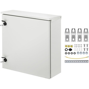 VEVOR Electrical Enclosure, 24” x 24” x 12”, NEMA 4 Outdoor Enclosure, IP65 Waterproof & Dustproof Cold-Rolled Carbon Steel Hinged Junction Box for Outdoor Indoor Use, with Rain Hood(24” x 24” x 8”)