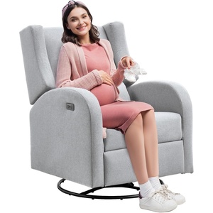VEVOR Electronic Power Recliner and Swivel Glider, 250 lbs Weight Capacity Swivel Glider Recliner Chair with USB Port, Polyester Surface Swivel Rocker Recliner for Living Room, Bedroom, Off White(Electric Model- Gray)