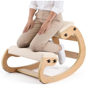 VEVOR Ergonomic Kneeling Chair, Wooden Posture Knee Chair with Adjustable Thick Foam Cushions & Solid Wood Frame, Adjustable Height, Relief for Neck or Back Pain for Home, Office or Meditation, Beige